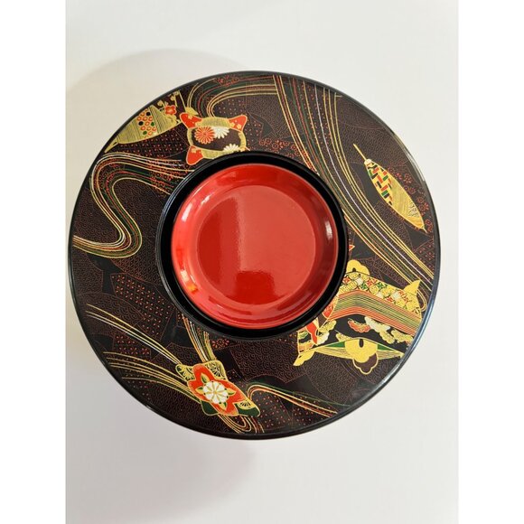 Japanese Lacquer Round Bento Box XL 5 Plates Sushi Treat Box - Picture 5 of 16